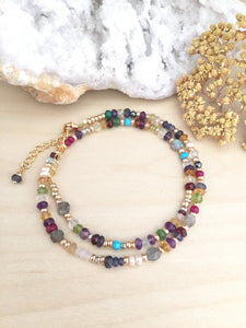 Colourful Confetti Choker - Mixed Gemstone Choker Necklace Adjustable 14 to 16 inches Bright pop of Color