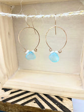 Load image into Gallery viewer, Aqua Blue Chalcedony and Pearl Inverted Hoop earrings - Gold fill