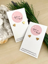Load image into Gallery viewer, Gold Heart studs - Textured Brass Earrings on Surgical Steel posts