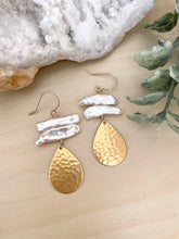 Load image into Gallery viewer, Raw freshwater stick pearls with hammered gold drop - 14k gold fill ear wires