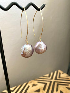 Mauve or Lavender Coin Pearl earrings - 14k Gold filled or Sterling Silver