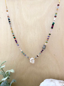 Confetti Colourful Pearl and Gemstone Statement Necklace - Adjustable 16 to 18 inches